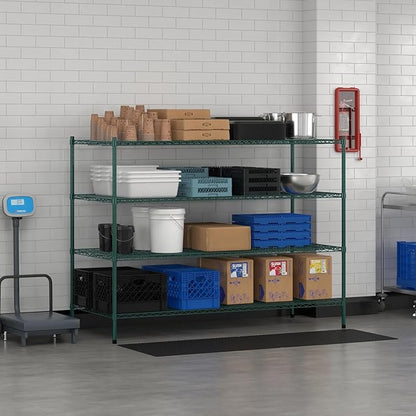 Commercial NSF Listed Green Epoxy Stationary Wire Shelving Kit 30" x 72" x 54", with 4 Shelves Perfect for Warehouse, Walk-in Refrigerator, Freezer, Grocery Store, Restaurant, Dishroom