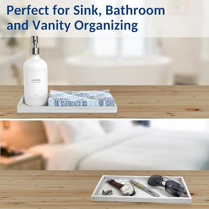 Spacewiser Countertop and Vanity Tray - 2 PC Large 11.7" Silicone Bathroom Trays, Counter Organizer, Dish Soap Sponge Holder Kitchen Sink Tray Organizer, Sink Caddy Toothbrush Key Kitchen Soap Trays