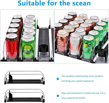 iplusmile Drink Organizer for Fridge - Self-Pushing Soda Can Dispenser Refrigerator Bottle Organizer Beverage Storage for Refrigerator Pantry Vending Machine (14inch)