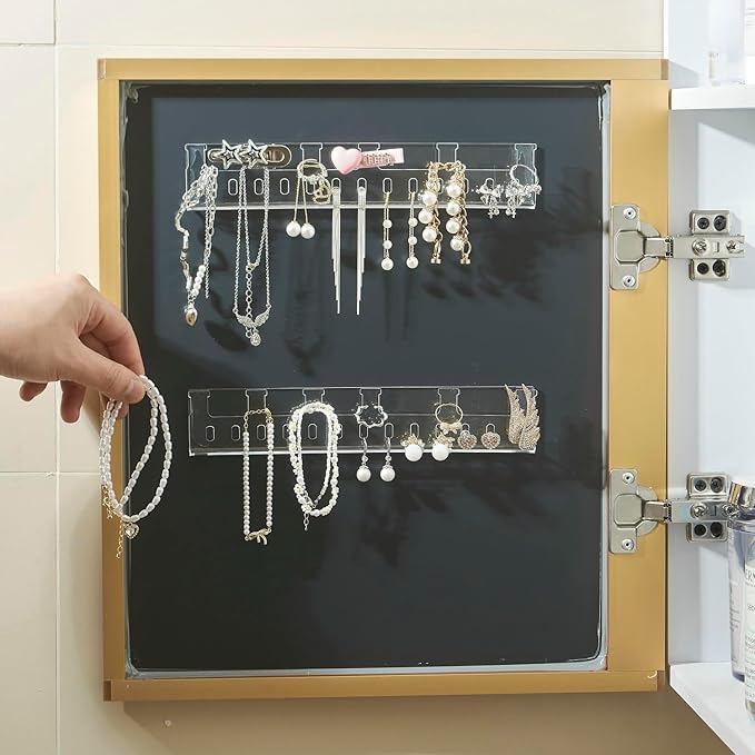 FFK 2 Pcs Acrylic Jewelry Organizer Holder Self-Adhesive Necklace Earring Bracelet Hairpin Organizer Hanger Holder Jewelry Hooks Display Cabinet Door Mounted Jewelry Organizer