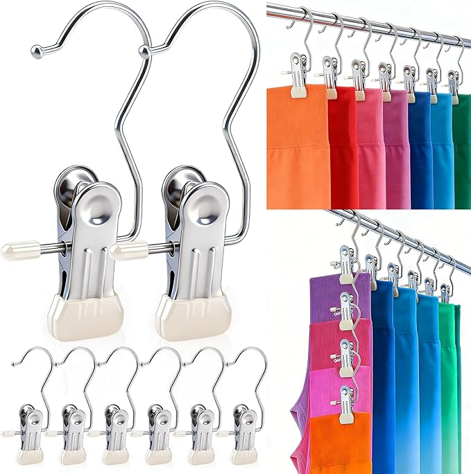 30 Pack Pants Hangers with Clip, Legging Organizer for Closet, Yoga Pants Hangers, Space Saving Hanging Closet Organizer and Storage for Socks, Panties, Underwear, Pants and Jeans (Beige)