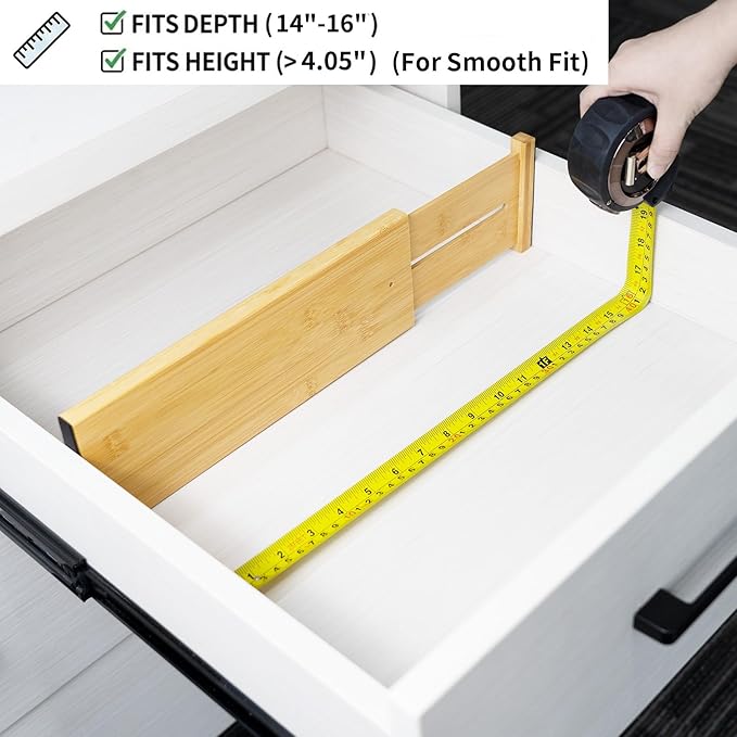 Utoplike Bamboo Dresser Drawer Dividers, 4'' High Adjustable Drawer Organizers for Clothing, Spring Loaded, Works in Kitchen, Bathroom, Bedroom, Drawer, Desk, 4 pcs