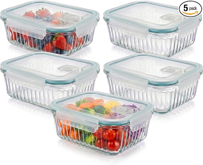 5-Packs, 36 Oz Glass Meal Prep Containers with Snap Locking Lids Glass Food Containers,Airtight Lunch Container,Microwave, Oven, Freezer and Dishwasher