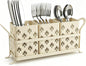 Silverware Caddy with Bee Design, 3 Compartment Metal Utensil Holder with Handles,Silverware Holder for Party Countertop, Kitchen, Outdoor, Cutlery Holder Organizer for Spoon Fork,Cream White