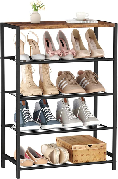 HOMEFORT 5-Tier Shoe Rack, Shoe Storage Shelf with MDF Top Board, Shoe Rack Organizer, Each Tier Fits 3 Pairs, Entryway Shoe Stand with Sturdy Shelves, Rustic Brown