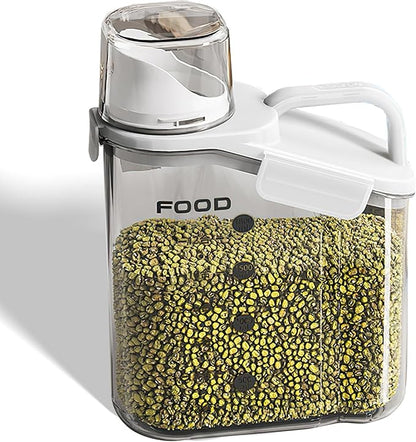 8.27" x 4.33" x 10.63" Dry Food Storage Container with Measuring Cup Lid – 2L Cereal Dispenser Rice Storage Box with Handle – BPA-Free Airtight Grain Container for Kitchen, Pantry, or Pet Food