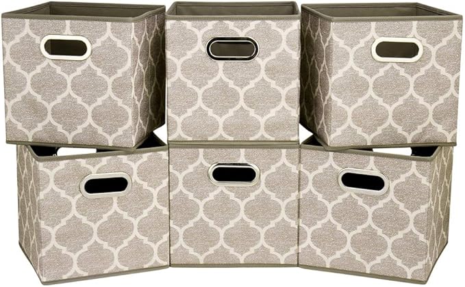 Decorative Storage Cubes 10.5 x10.5 x 11 Inch Brown Cuibcle Baskets LatticePattern Cloth Storage Cubes Bins Foldable Fabric Storage Boxes Inserts Cube Drawers for Organizer Closet,QY-SC08-6