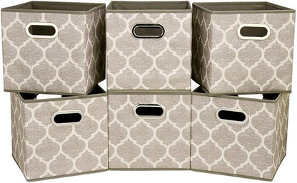 Decorative Storage Cubes 10.5 x10.5 x 11 Inch Brown Cuibcle Baskets LatticePattern Cloth Storage Cubes Bins Foldable Fabric Storage Boxes Inserts Cube Drawers for Organizer Closet,QY-SC08-6