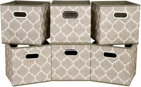 Decorative Storage Cubes 10.5 x10.5 x 11 Inch Brown Cuibcle Baskets LatticePattern Cloth Storage Cubes Bins Foldable Fabric Storage Boxes Inserts Cube Drawers for Organizer Closet,QY-SC08-6