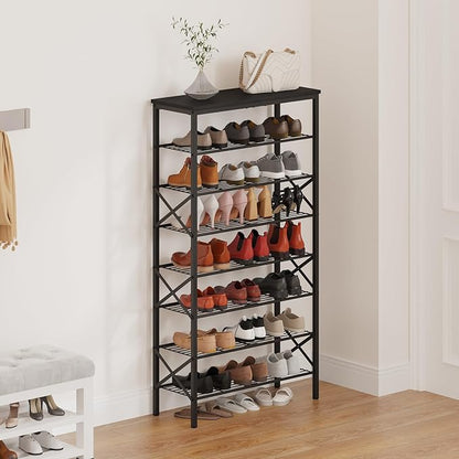 YATINEY 8 Tier Shoe Rack, Large Capacity Shoe Storage Organizer Holds 32 Pairs, Sturdy and Stable, for Entryway, Hallway, Closet, Dorm Room, Black SS08BB