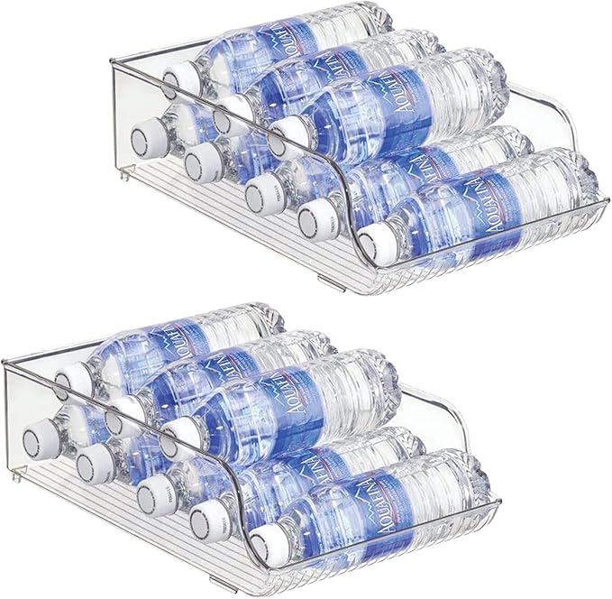 Water Bottle Organizer for Refrigerator, Pantry Organization and Storage Bins, Drink Dispenser for Fridge, Pop Soda Can Holder, Clear Plastic Beverage Rack, Kitchen Cabinets Food Container, Pack of 2