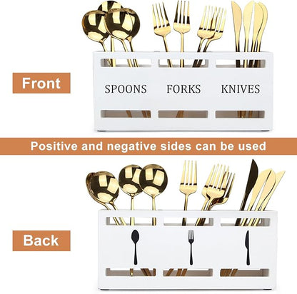 Wooden Silverware Cutlery Holder White Flatware Caddy Small Kitchen Utensil Holders for Party Wood Silverware Organizer Storage for Table Countertop Spoon and Fork Holder Utensils Caddy Basket