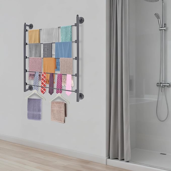 5 Tier Wall Mounted Scarf Rack, Metal Ribbon Storage Organizer, Multi-Purpose Retail Display Tie & Scarf Rack, Space-Saving Shawl Belt Towel Storage Rack for Home Clothing Retail Store