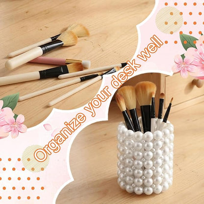 Domensi Pearl Makeup Brush Holder Clear Pencil Pen Holder Makeup Brush Storage Container Cup for Table, Dresser, Bathroom, Bedroom Organization
