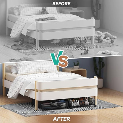 PHINOX Under Bed Storage Containers with Wheels - Shoe Storage Organizer Drawer, Tool-free Assembly Metal Underbed Storage Containers for Bedroom Clothes, Shoes, Blankets - 2Pack