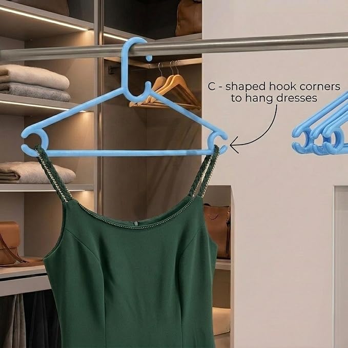 Plastic Hangers for Clothes Hanging | Set of 6 | Ideal Cloth Hangers for Clothes in Wardrobe | Almirah Organizer | Cloth Hanger Needs in Wardrobe | Mint Granite Blue
