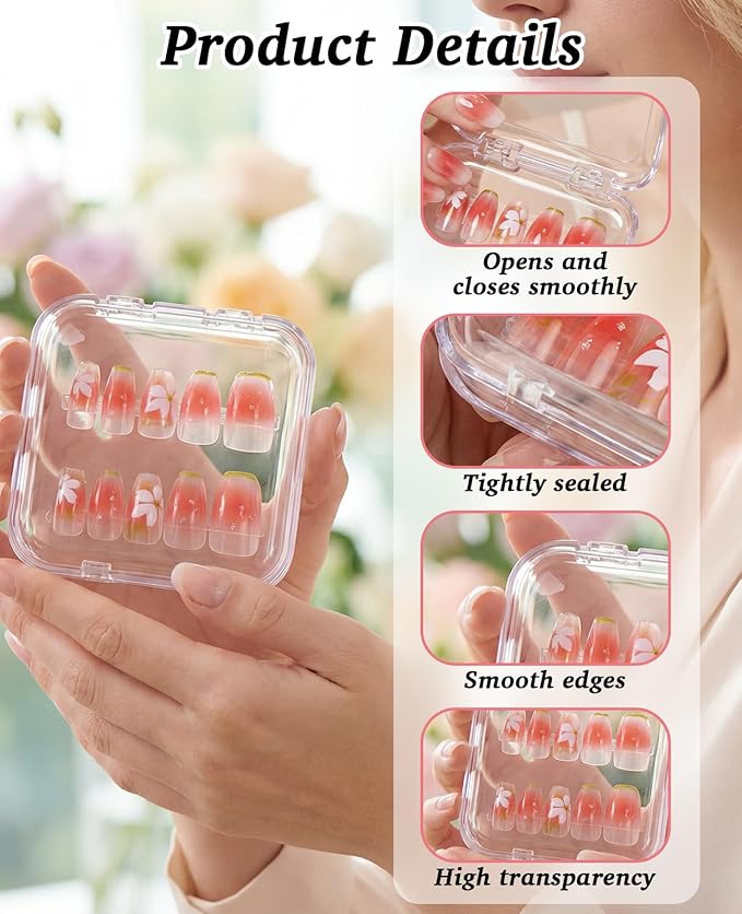 48 Pcs Nail Boxes for Press Ons, Fake Nail Storage Case Packaging Container with 120 Adhesive Double Sided Tape