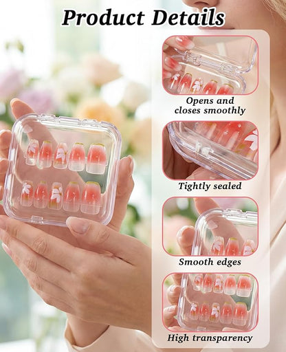 48 Pcs Nail Boxes for Press Ons, Fake Nail Storage Case Packaging Container with 120 Adhesive Double Sided Tape