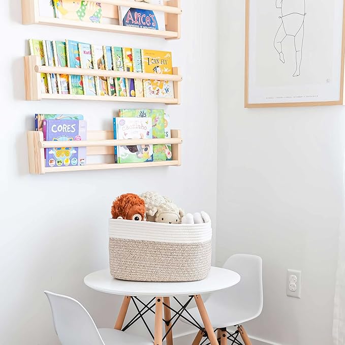 Brown Cotton Rope Basket for Shelf Storage - 15"×10"×9½" - Woven Decorative Basket for Organizing - Closet, Nursery, Bedroom - Toys, Books, Towels, Clothes