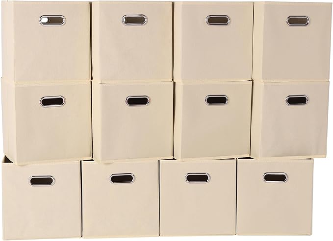 Fabric Cloth Storage Bins,Fabric Cube Organizer with Dual Handles Foldable Cube Storage Baskets for Home Bedroom Storage,Set of 12,(Creamy-White)