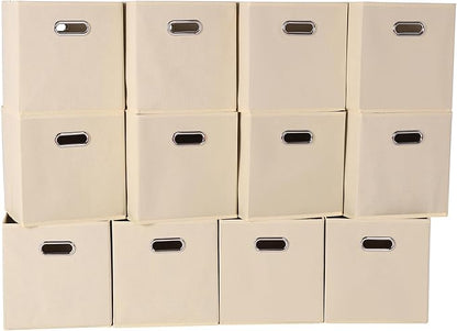 Fabric Cloth Storage Bins,Fabric Cube Organizer with Dual Handles Foldable Cube Storage Baskets for Home Bedroom Storage,Set of 12,(Creamy-White)