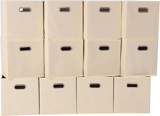 Fabric Cloth Storage Bins,Fabric Cube Organizer with Dual Handles Foldable Cube Storage Baskets for Home Bedroom Storage,Set of 12,(Creamy-White)