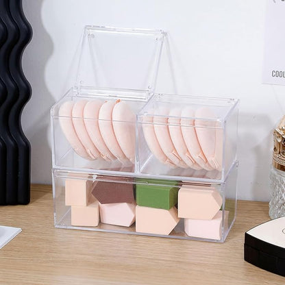 2 Pack Qtip Holder Dispenser with Lid , Plastic Bathroom Vanity Canister for Counter, Drawer and Cabinet Use, Cotton Balls, Makeup Pads, Floss Picks, Clear Desk Container