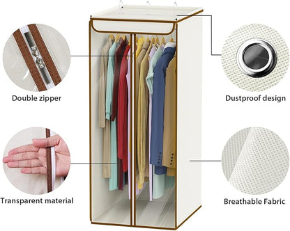 Univivi Garment Bags for Hanging Clothes, Large Clothes Storage Bags Closet Organizer with Clear Window, Premium Hanging Garment Storage Bag for Suits, Coats, Dresses, 40", 2 Pack (Beige)