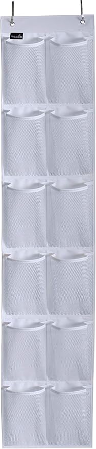 MISSLO Heavy Duty Over The Door Storage with 12 Mesh Pockets (White)