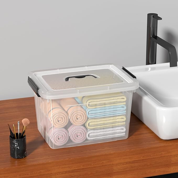 18 Quart Clear Plastic Storage Box with Handle, Latching Bins with Lid, 4 Packs