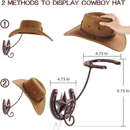 Cowboy Hat Organizer Rack for Wall 4 Pack Metal Cowboy Hat Holder Wall Mounted Iron Western Wall Decor Horseshoe Hat Hanger for Storage and Display at Closet Bedroom Living Room