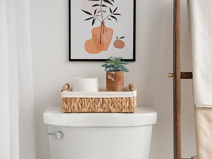 StorageWorks Small Baskets for Organizing, Wicker Bathroom Basket for Toilet Tank Top with Liner, Natural Water Hyacinth, Set of 2