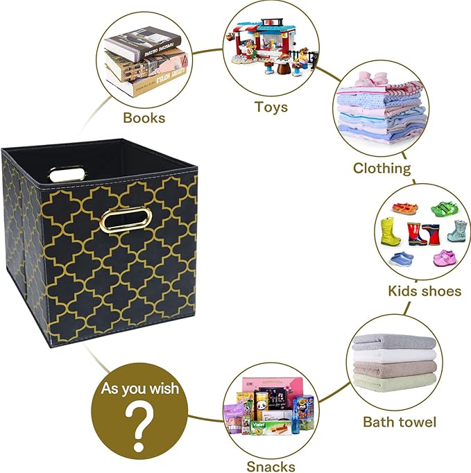 Fabric Cloth Storage Bins,Fabric Cube Organizer with Dual Handles Foldable Cube Storage Baskets for Home Bedroom Storage,Set of 3,(Grey Gold)