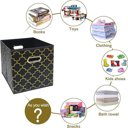 Fabric Cloth Storage Bins,Fabric Cube Organizer with Dual Handles Foldable Cube Storage Baskets for Home Bedroom Storage,Set of 3,(Grey Gold)