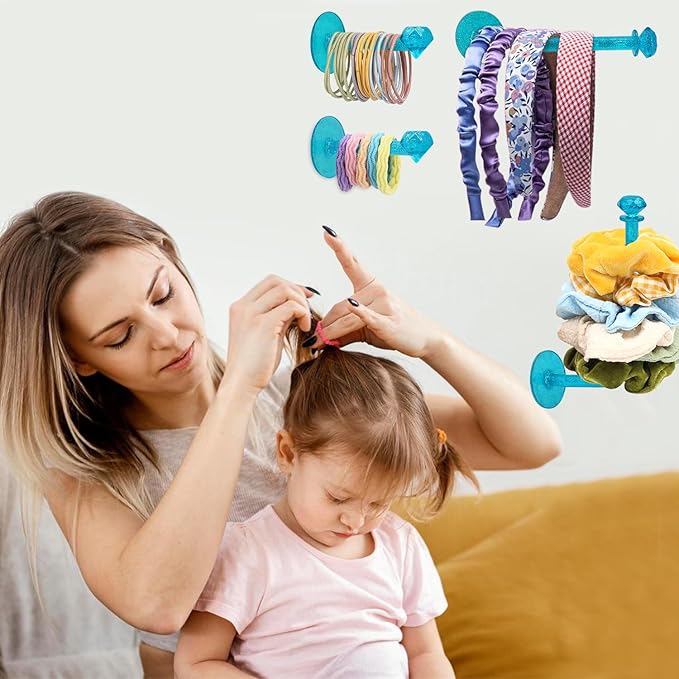 4Pcs Headband Holder Stand Scrunchie Organizer, Girls Hair Accessories Organizer Storage for Headband Hairband Hair Ties, Clear Glitter Adhesive Scrunchy Holder Scrunchie Storage