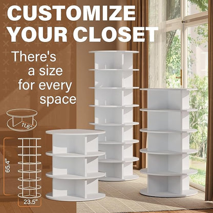 Waleaf 7 Tier Rotating Shoe Rack Tower 360, Revolving Shoe Organizer Spinner, Spinning Shoe Display Lazy Susan, Shoe Carousel, Spinning Shoe Rack for Entryway, Living Room, Bedroom (White)