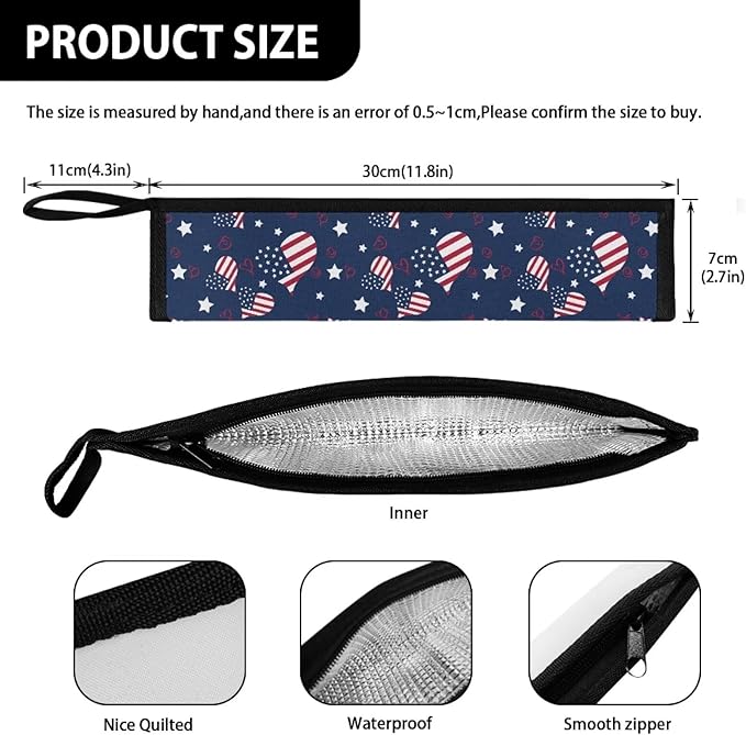 America Flag Reusable Cutlery Bag, Daisy Butterfly Chopstick Case without Chopsticks Travel Utensil Pouch, Flatware Carrying Case for Metal Dinnerware 11.8 Inch