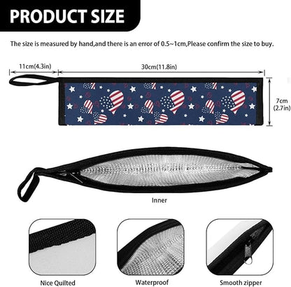 America Flag Reusable Cutlery Bag, Daisy Butterfly Chopstick Case without Chopsticks Travel Utensil Pouch, Flatware Carrying Case for Metal Dinnerware 11.8 Inch