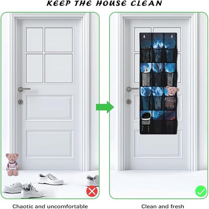 Blue Warhorse Behind The Door Organizer, Heavy Duty Oxford Fabric with 12 Pockets, Warrior Theme Hanging Rack for Garage Tools & Sports Equipment Storage