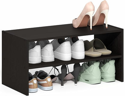Furinno FANO Shoe Rack, 24-Inch Width 2-Tier Shoe Organizer, Stackable Shoe Storage, 11.7 x 24.2 x 11.7, for Closet Entryway, Office, Garage, Black Dark Oak