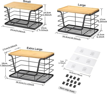 ALOCEO 3 Pack Stackable Storage Bins with Lids, Stainless Steel Trash Bag Dispenser Roll Holder for for Kitchen Sink, Laundry, Pantry Organizer and Storage