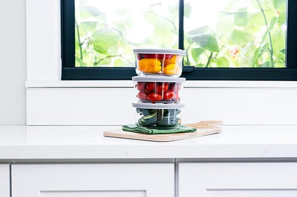 6-Piece Glass Food Storage Containers Set (3 Containers + 3 BPA-Free Lids) | 2-Cup, Leakproof | Microwave, Freezer, Oven & Dishwasher Safe | Ideal for Meal Prep & Pantry Organization, Grey