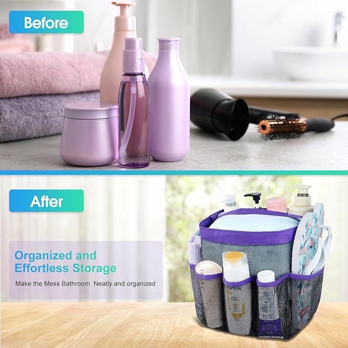 Attmu Mesh Shower Caddy Portable for College Dorm Room Camping Essentials, Shower Caddy Dorm with 9-Pockets, Large Capacity Hanging Basket Bathroom Bag for Toiletry, Swimming, Gym, Camp, Beach