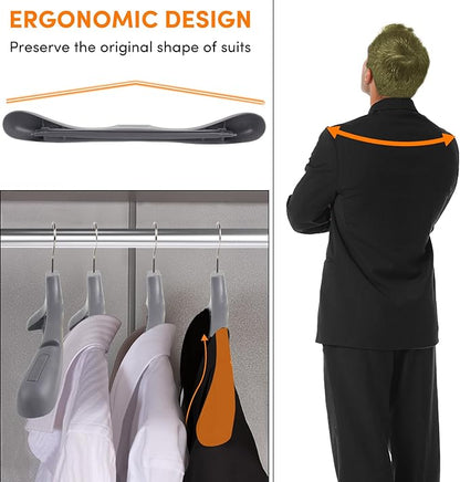 DEDU Suit Hangers for Men 40 Pack, Grey Coat Hangers Extra Wide Non Slip Width 17.7", Thick Plastic with Pants Bar & Metal Hook