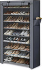 SONGMICS HOME Shoe Rack 10-Tier, Tall Narrow Metal Shoe Organizer with Dust Cover, 11.2 x 33.3 x 63.2 Inches, Vertical Storage Cabinet for Closet Entryway, Gray