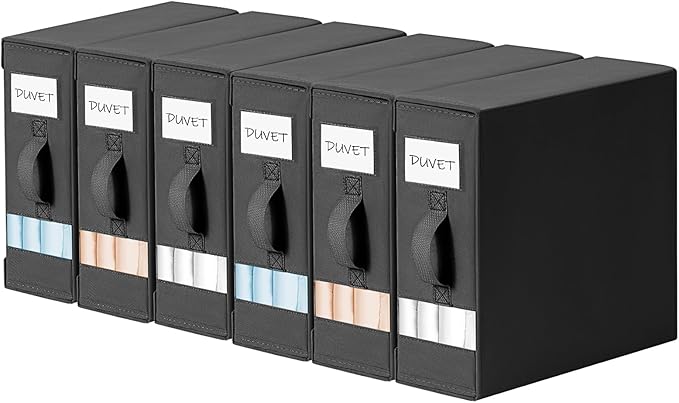 DIMJ Bed Sheet Organizers and Storage 6 Pack - Foldable Sheet Holder for Linen Bedding Storage Box for organization, Sheets Set Holder for Blanke, Towel (King & Queen Size), Black