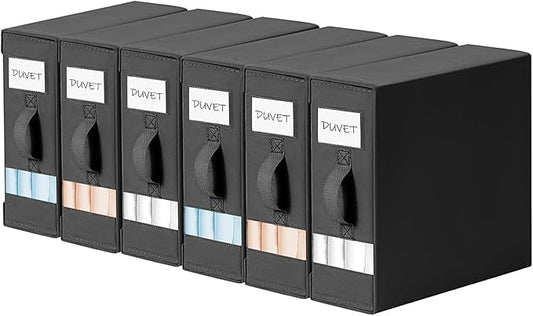 DIMJ Bed Sheet Organizers and Storage 6 Pack - Foldable Sheet Holder for Linen Bedding Storage Box for organization, Sheets Set Holder for Blanke, Towel (King & Queen Size), Black