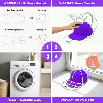 Hat Washer Cage with Mesh Bag – Baseball Cap Cleaner for Washing Machine & Dishwasher, 2 Sets (Assembly Required)