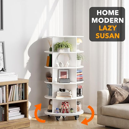 SpaceAid Spinning Shoe Rack with Wheels, 5 Tier Rotating Organizer Shoe Tower Lazy Susan with Thick Bottom, 360 Display Revolving Storage Shelf, Round Circular Rotate Organization, White