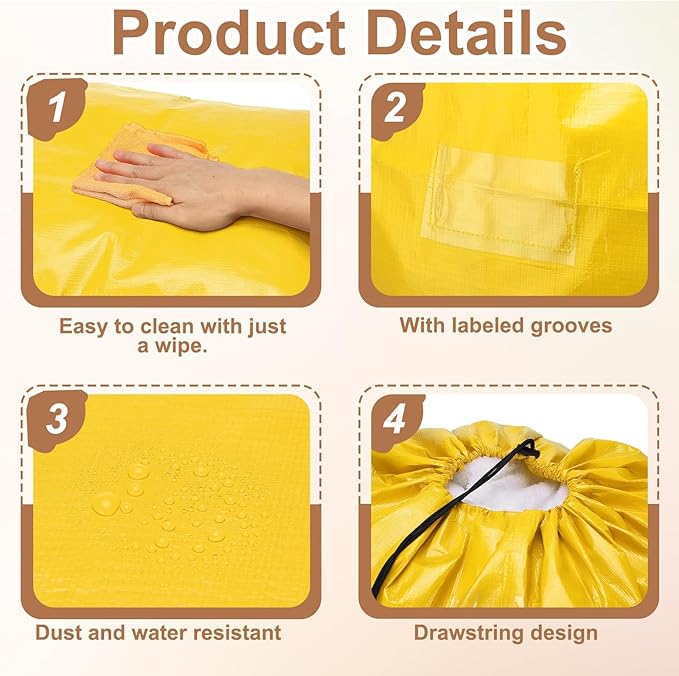 uxcell 2Pcs Extra Large Moving Bags, 20 x 18 x 25" Heavy Duty Woven Clothes Storage Totes Waterproof Packing Bags with Elastic Band and Handle for Home Camping Packing Quilts, Yellow